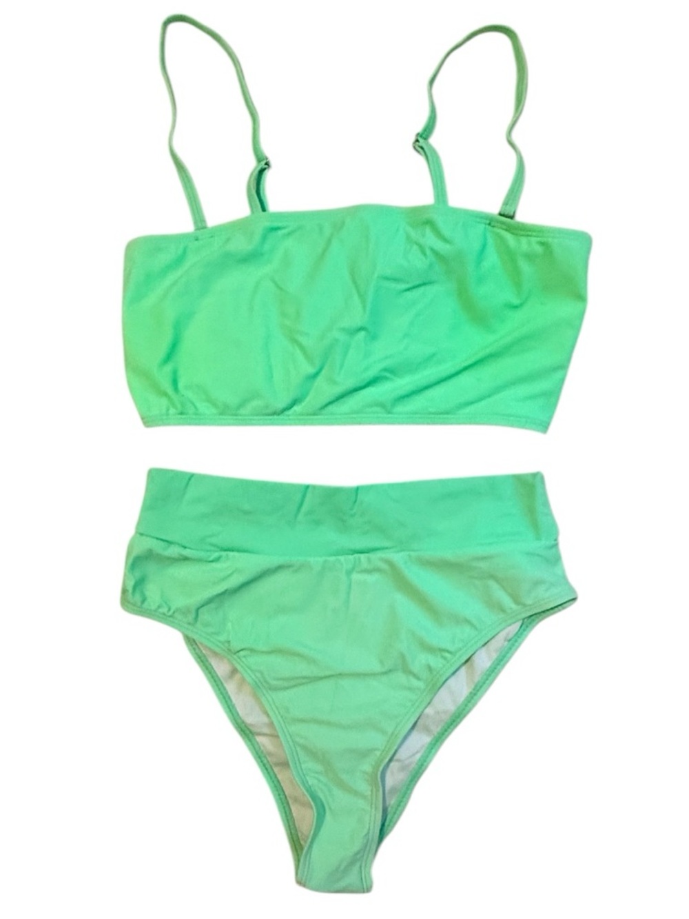 Womens High-Waist Bikini Set Bright Green Removable Straps Two Piece Swim Med